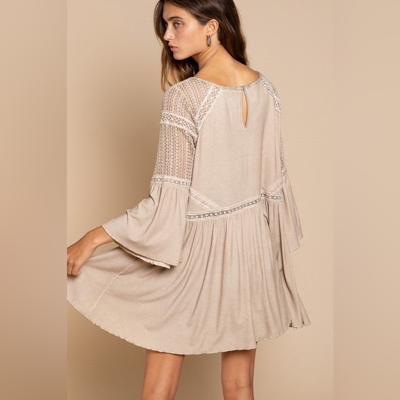 POL Lace Crochet Knit Flare Sleeve Ruffle Hem Mini Dress - Picture 2 of 6